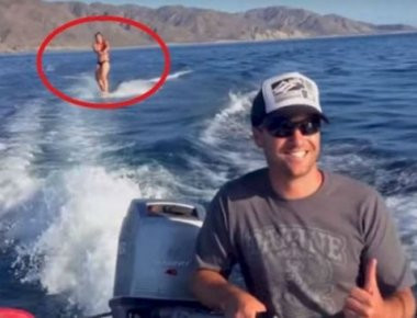 Κάνει wakeboard όταν νιώθει κάτι περίεργο να την πλησιάζει!- Δείτε τί ήταν... (βίντεο)